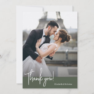 Carte De Remerciements Élégant mariage chic vert mousse foncé