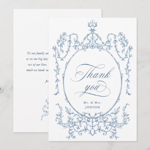 Carte De Remerciements Élégant Mariage couleur bleu couleur orné victorie