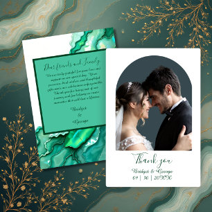 Carte De Remerciements Elégant Mariage couleur marbre Turquoise Emerald