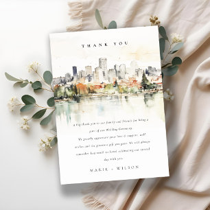 Carte De Remerciements Élégant Mariage d'aquarelle de Portland Oregon Sky