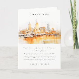 Carte De Remerciements Élégant Mariage d'aquarelle Skyline de Nashville C