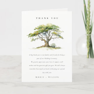 Carte De Remerciements Élégant Mariage d'aquarelle verte en chêne