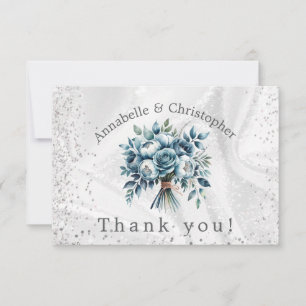 Carte De Remerciements Elégant Mariage de bouquet bleu bleu argent Dusty