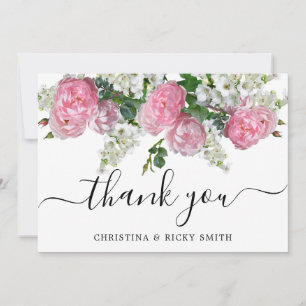 Carte De Remerciements Élégant Mariage de bouquet rose