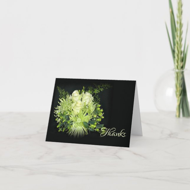 Carte De Remerciements Élégant Mariage de bouquet Rose verte (Devant)