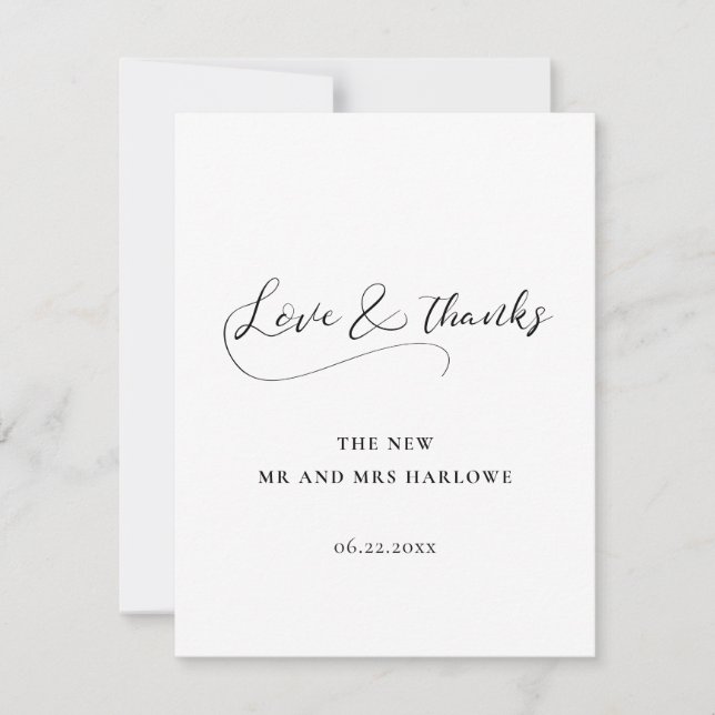 Carte De Remerciements Élégant mariage de calligraphie romantique (Devant)