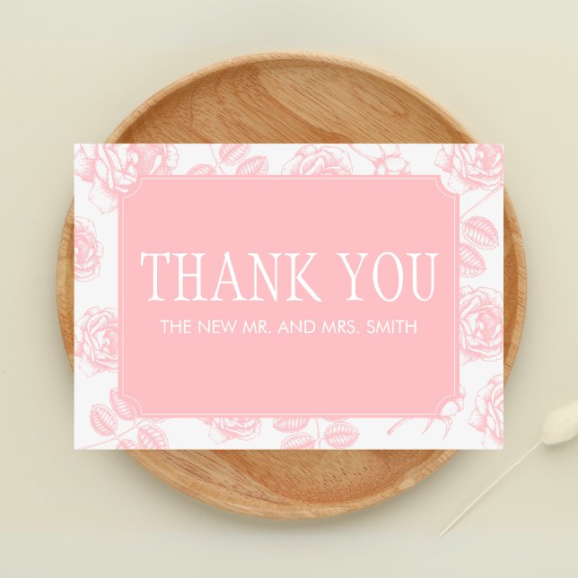 Carte De Remerciements Élégant Mariage de Chinoiserie rose Dusty (Dusty Pink Vintage Elegant Wedding Thank you Card)