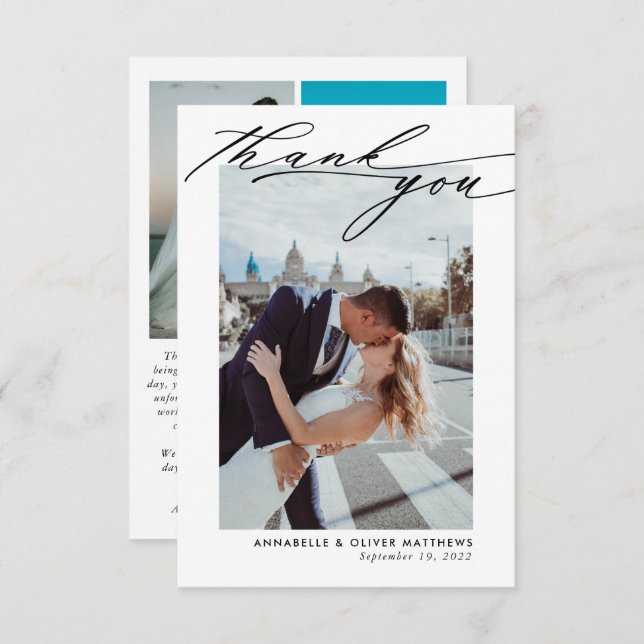 Carte De Remerciements Élégant Mariage de collage photo  (Devant / Derrière)