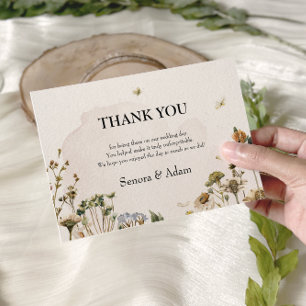 Carte De Remerciements Élégant Mariage de couronne de fleurs séchées