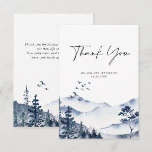 Carte De Remerciements Elégant Mariage de forêt de Foggy Aquarelle