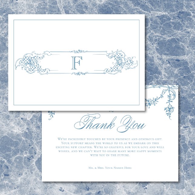 Carte De Remerciements Élégant Mariage de la Chinoiserie Victorienne Bleu (Elegant French Blue Victorian Chinoiserie Wedding Thank You Card)