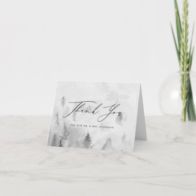Carte De Remerciements Élégant Mariage de la forêt d'hiver de Grey (Devant)