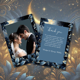 Carte De Remerciements Élégant Mariage de Midnight Blue et Gold Forest