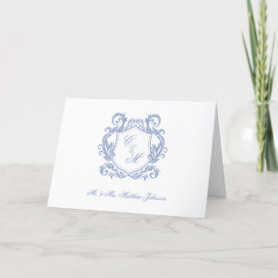 Carte De Remerciements Élégant Mariage de Monogram Blue Dusty