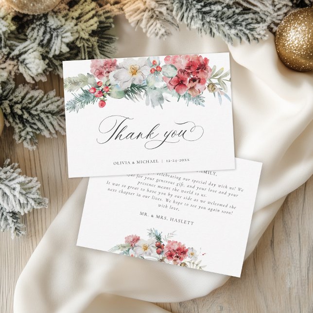 Carte De Remerciements Élégant Mariage de Noël Floral d'hiver (Créateur téléchargé)