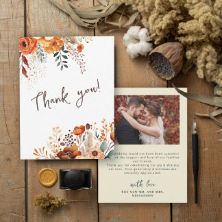 Carte De Remerciements Élégant mariage de photo botanique automnal