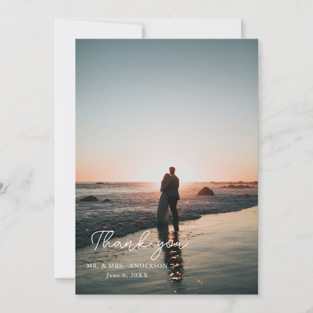 Carte De Remerciements Élégant Mariage de photo floral violet clair (Devant)