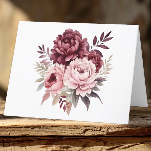 Carte De Remerciements Élégant Mariage de pivoine d'aquarelle bordeaux fl (Créateur téléchargé)