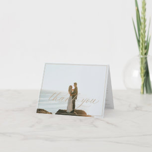 Carte De Remerciements Élégant Mariage de script beige photo