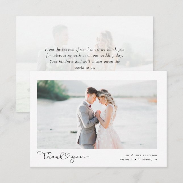 Carte De Remerciements Élégant Mariage de script chic photo (Devant / Derrière)