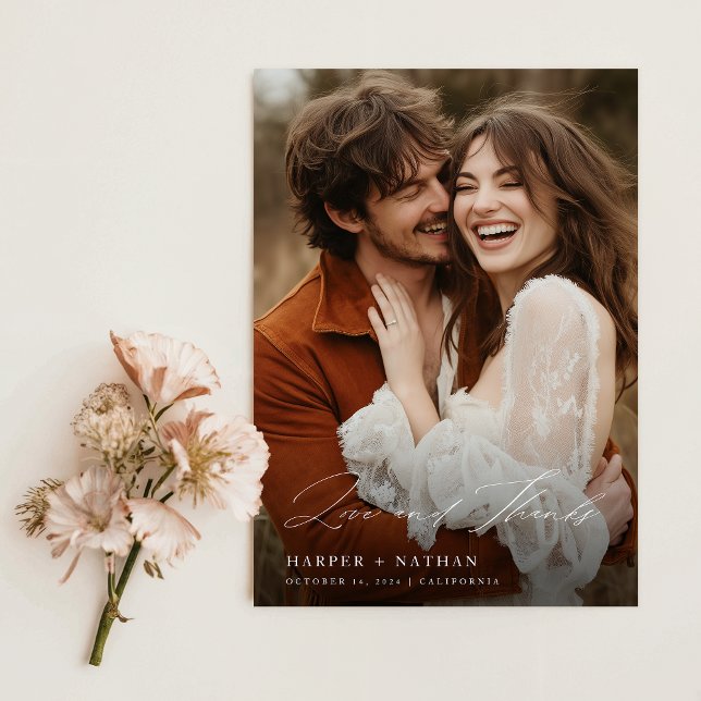 Carte De Remerciements Élégant Mariage de script chic photo (Créateur téléchargé)