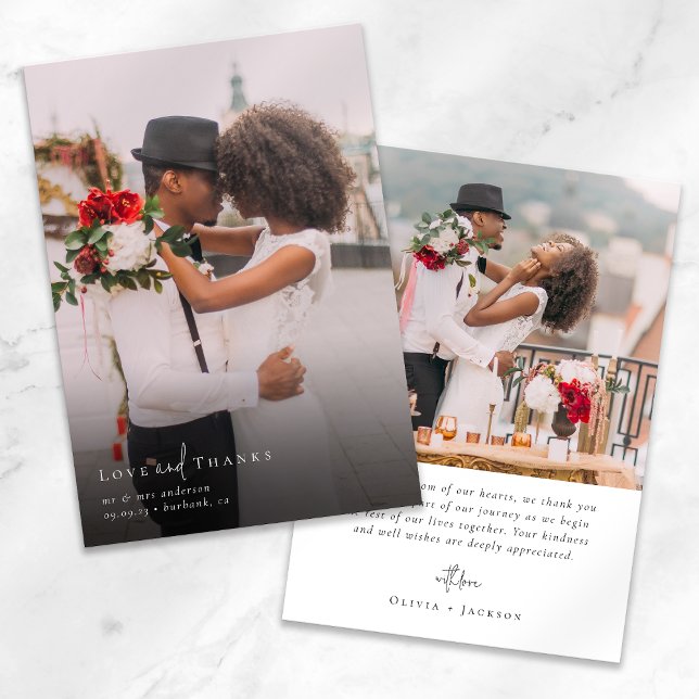 Carte De Remerciements Élégant Mariage de script chic photo (Créateur téléchargé)