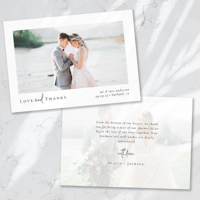 Carte De Remerciements Élégant Mariage de script chic photo (Créateur téléchargé)
