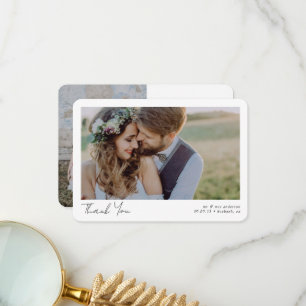 Carte De Remerciements Élégant Mariage de script chic photo