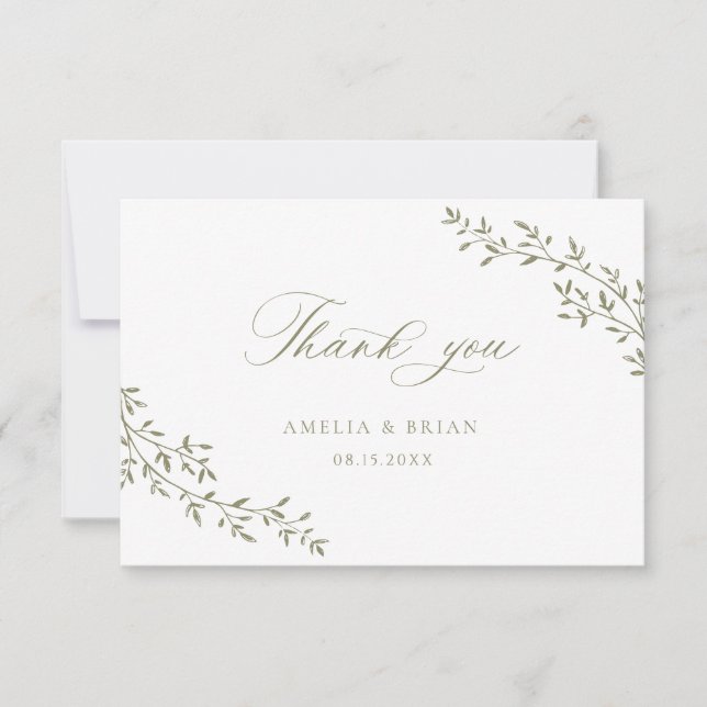 Carte De Remerciements Élégant Mariage de script de la tige de la branche (Devant)