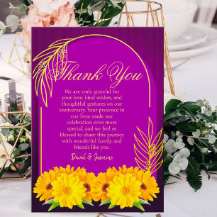 Carte De Remerciements Élégant Mariage de tournesol doré violet