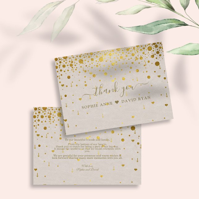 Carte De Remerciements Élégant Mariage en cuir blanc en or Confetti (wedding thank you, elegant trendy wedding gold thank you, modern confetti leather wedding)