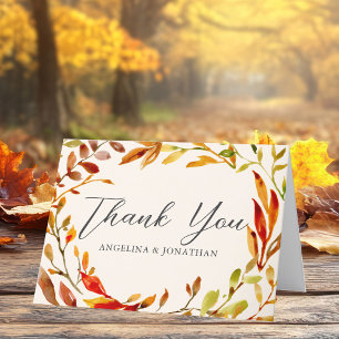 Carte De Remerciements Élégant Mariage feuille d'automne personnalisé