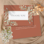 Carte De Remerciements Élégant Mariage Feuille en terre cuite<br><div class="desc">Elégante verdure douce carte de remerciements mariage feuille avec des feuilles d'aquarelle délicats sur un arrière - plan en terre cuite encadrant votre message de remerciement dans la typographie moderne. Vous pouvez personnaliser avec votre propre message de remerciement au verso, ou si vous préférez ajouter votre propre message manuscrit simplement...</div>