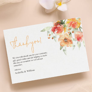 Carte De Remerciements Elégant Mariage floral Apricot aquarelle