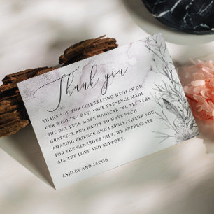 Carte De Remerciements Élégant mariage floral aquarelle poussiéreux viole
