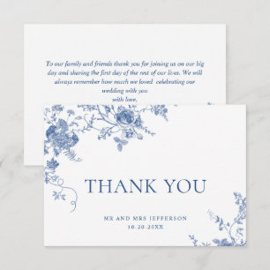Carte De Remerciements Élégant mariage floral bleu victorien français