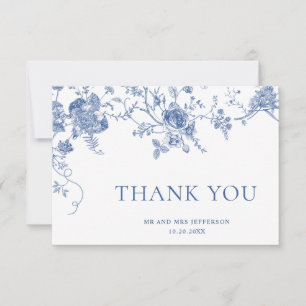 Carte De Remerciements Élégant mariage floral bleu victorien français