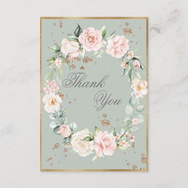 Carte De Remerciements Elégant Mariage Floral Gold Sage Vert Aquarelle (Devant)