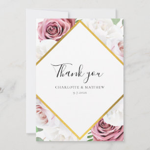 Carte De Remerciements Élégant Mariage Floral Photo personnalisée