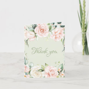Carte De Remerciements Élégant Mariage floral rose vert Sage