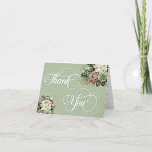 Carte De Remerciements Elégant mariage floral vert et blanc RSVP