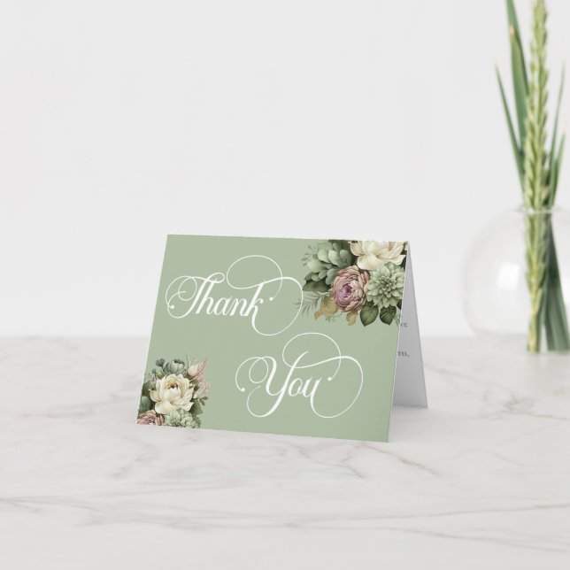 Carte De Remerciements Elégant mariage floral vert et blanc RSVP (Devant)