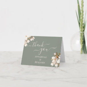 Carte De Remerciements Élégant mariage floral vert sauge et blanc