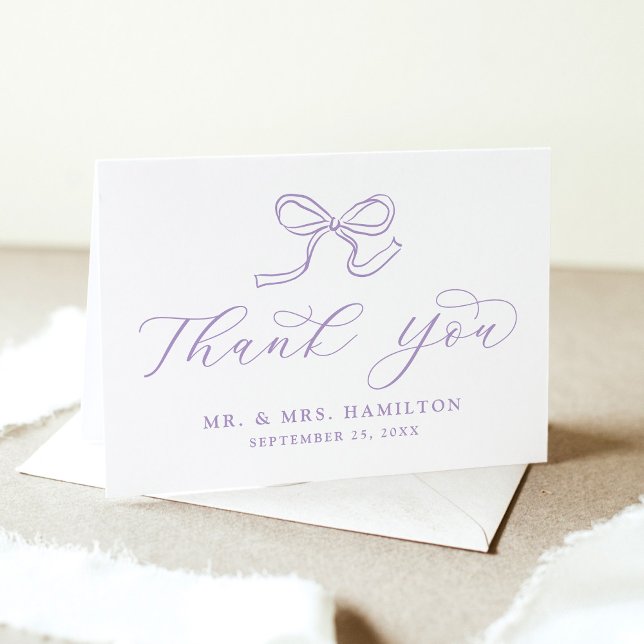 Carte De Remerciements Élégant Mariage Lavender Bow (Créateur téléchargé)