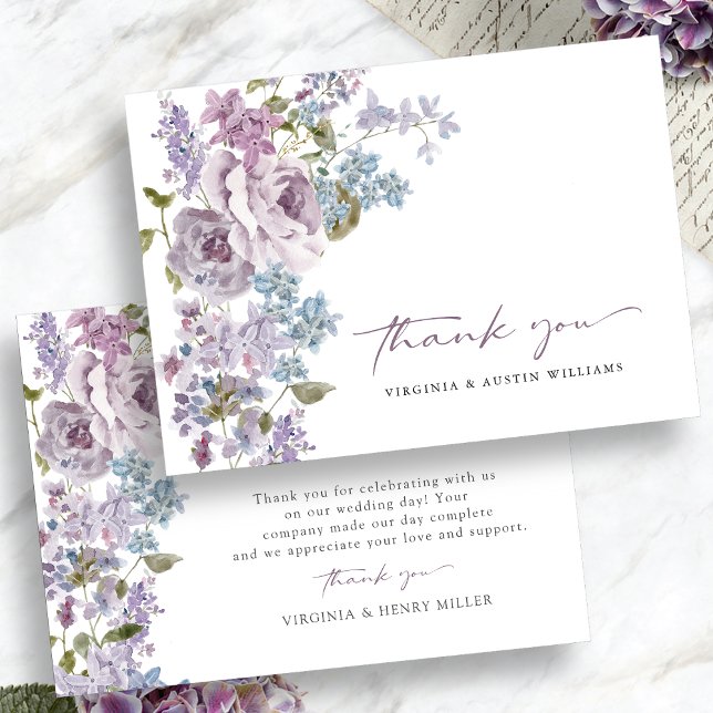 Carte De Remerciements Élégant Mariage Lilac (Elegant Lilac Floral Wedding Thank You Card by Painted Paperie
)