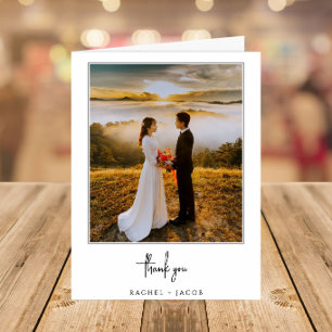 Carte De Remerciements Élégant Mariage Minimaliste 2-Photos de Script