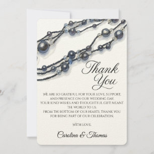 Carte De Remerciements Élégant mariage moderne aquarelle bleu marine perl