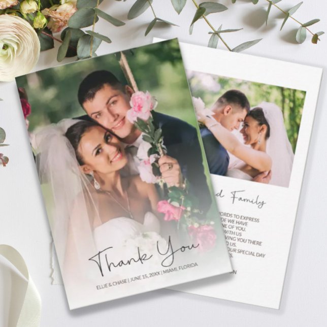 Carte De Remerciements Élégant mariage moderne avec écriture 2 faces  (Créateur téléchargé)
