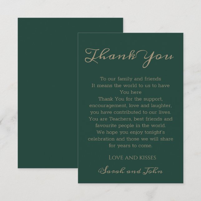 Carte De Remerciements Élégant Mariage moderne Emerald Green Script (Devant / Derrière)