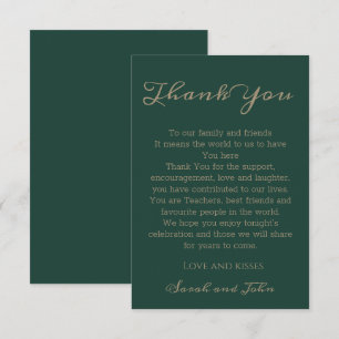 Carte De Remerciements Élégant Mariage moderne Emerald Green Script